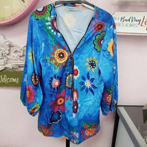 Misslook Floral Zip Front Top